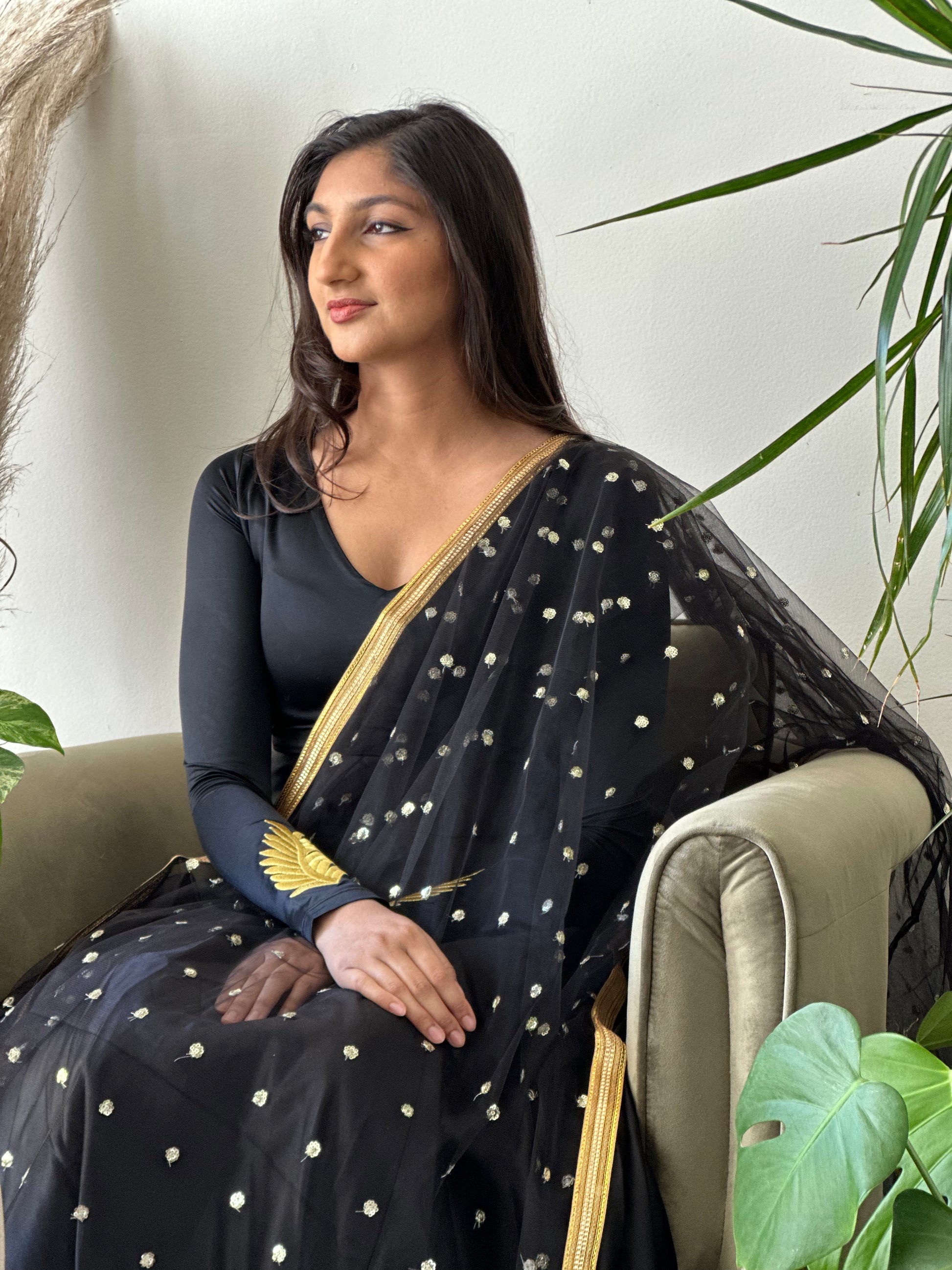 Black long sleeve clearance saree blouse